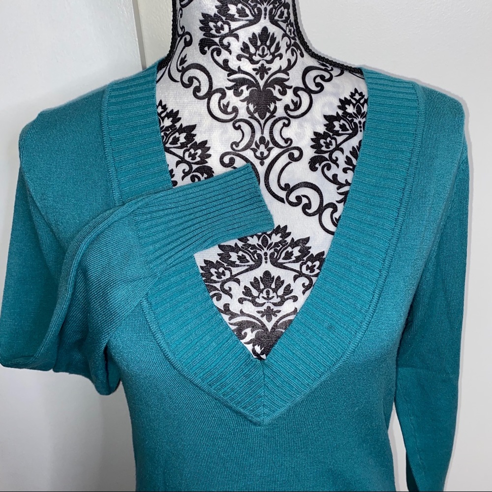 Max Rave Size Large Teal V-Neck Sweater - Picture 3 of 4